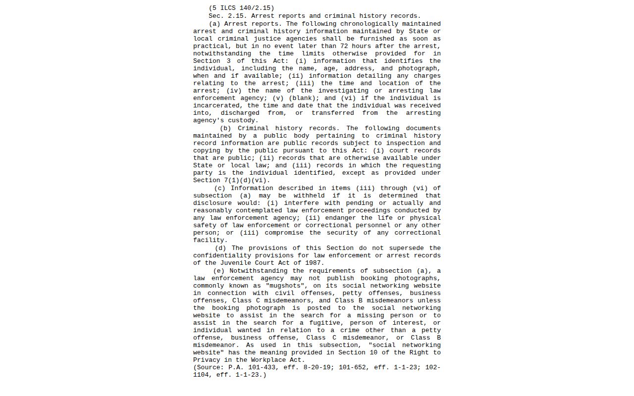 Illinois arrest information law page