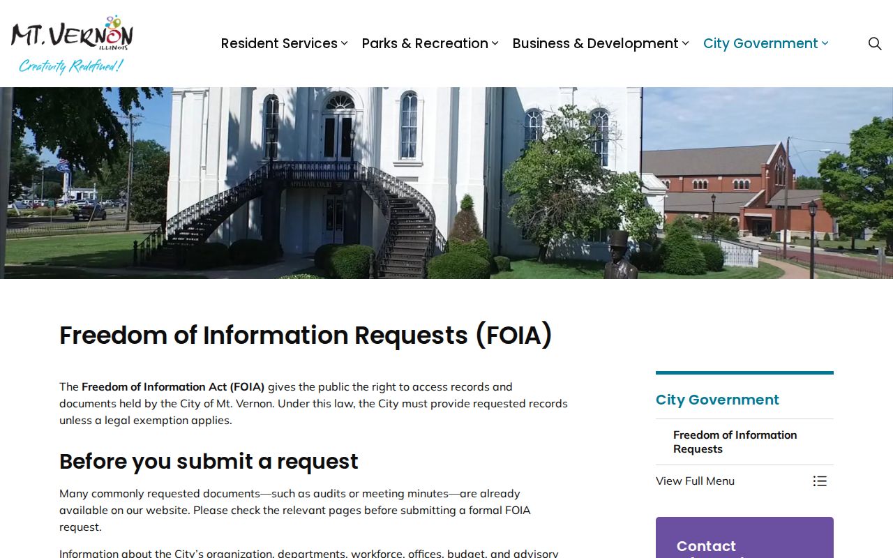 Mount Vernon records request page for police arrest reports