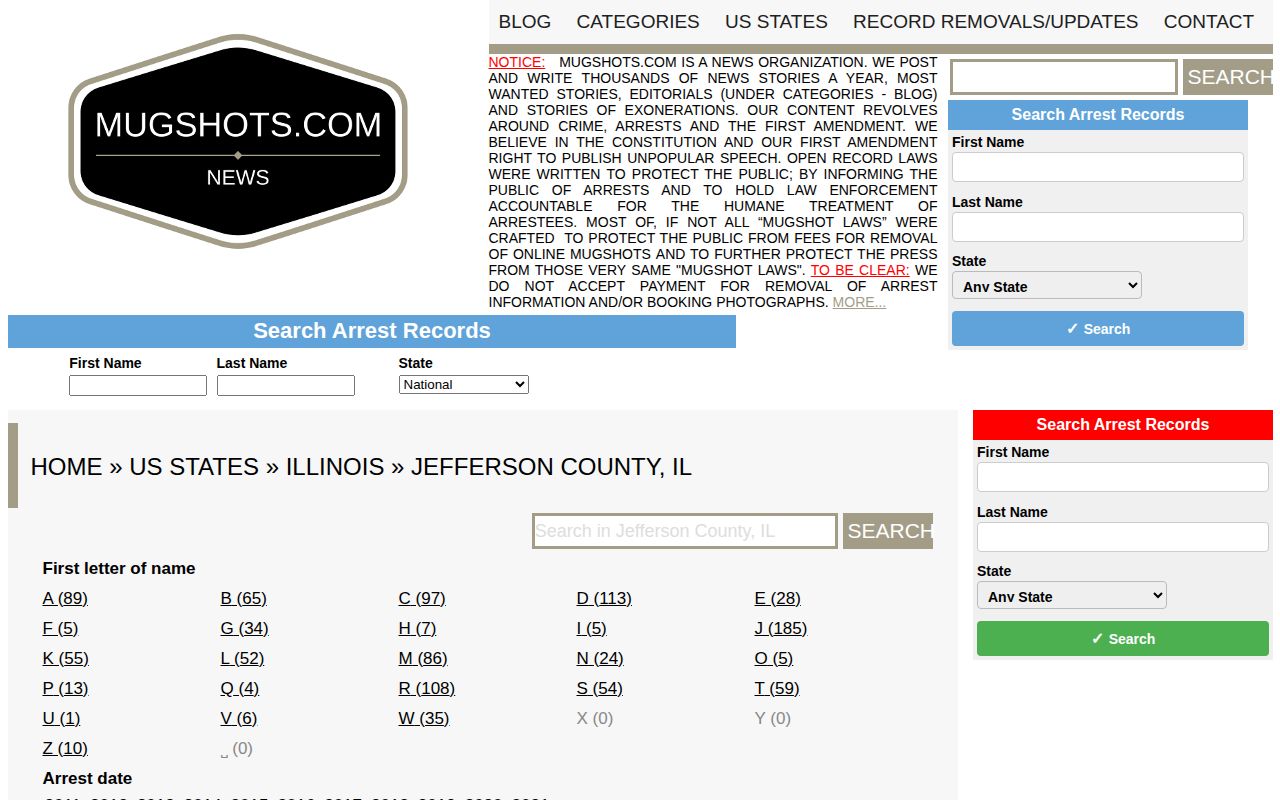 Unofficial Jefferson County arrest archive with historical navigation